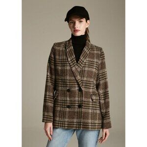 Deluc Maverick Blazer Plaid Oversized Preppy Coat Brown tan Black Large
